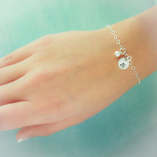 Sterling Silver Personalized Birthstone and Initial Bracelet