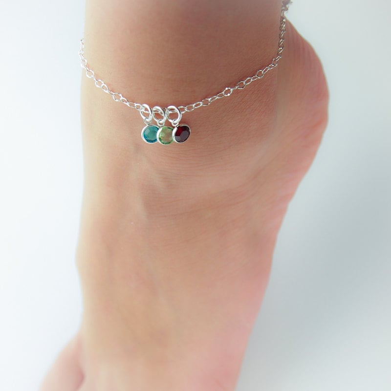 Personalized Birthstone Anklet, Crystal Birthstone Anklet, Mom Anklet with Children's Birthstones, Mother's Anklet, Mother's Day Gift