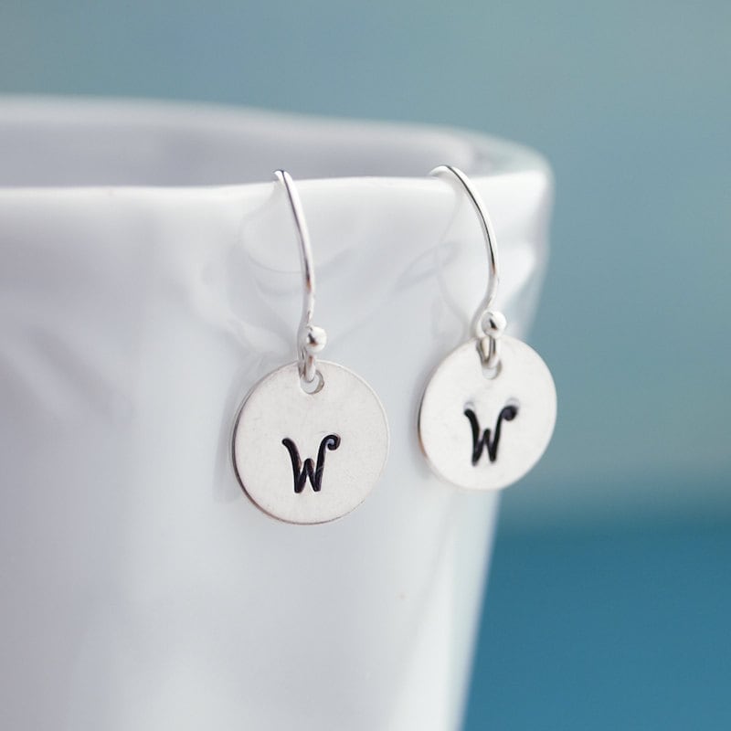 Initial Earrings Hand Stamped Personalized Sterling Silver