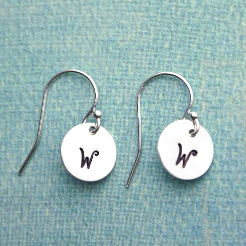 Initial Earrings Hand Stamped Personalized Sterling Silver