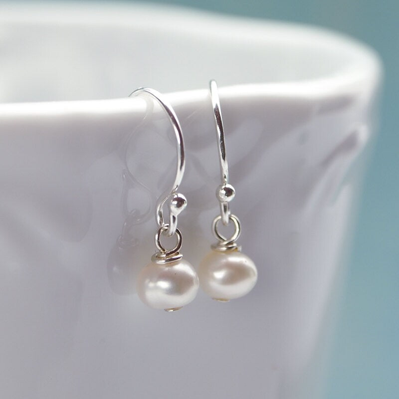 Sterling Silver Birthstone, Pearl, Shell or Sea Glass Earrings