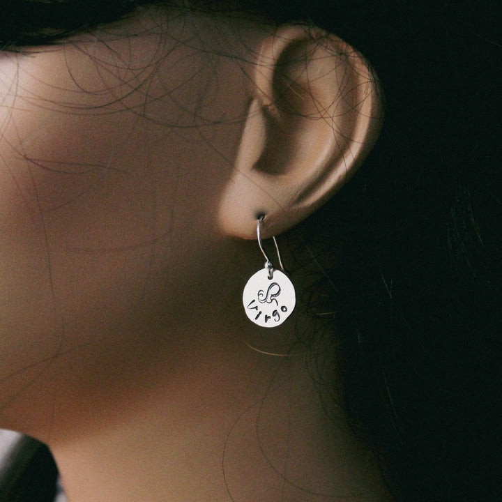 Virgo Sterling Silver Earrings, Virgo Zodiac Sign Jewelry, Hand Stamped Witchy Earrings, Virgo Zodiac Jewelry Unique Gift for Her, Virgo