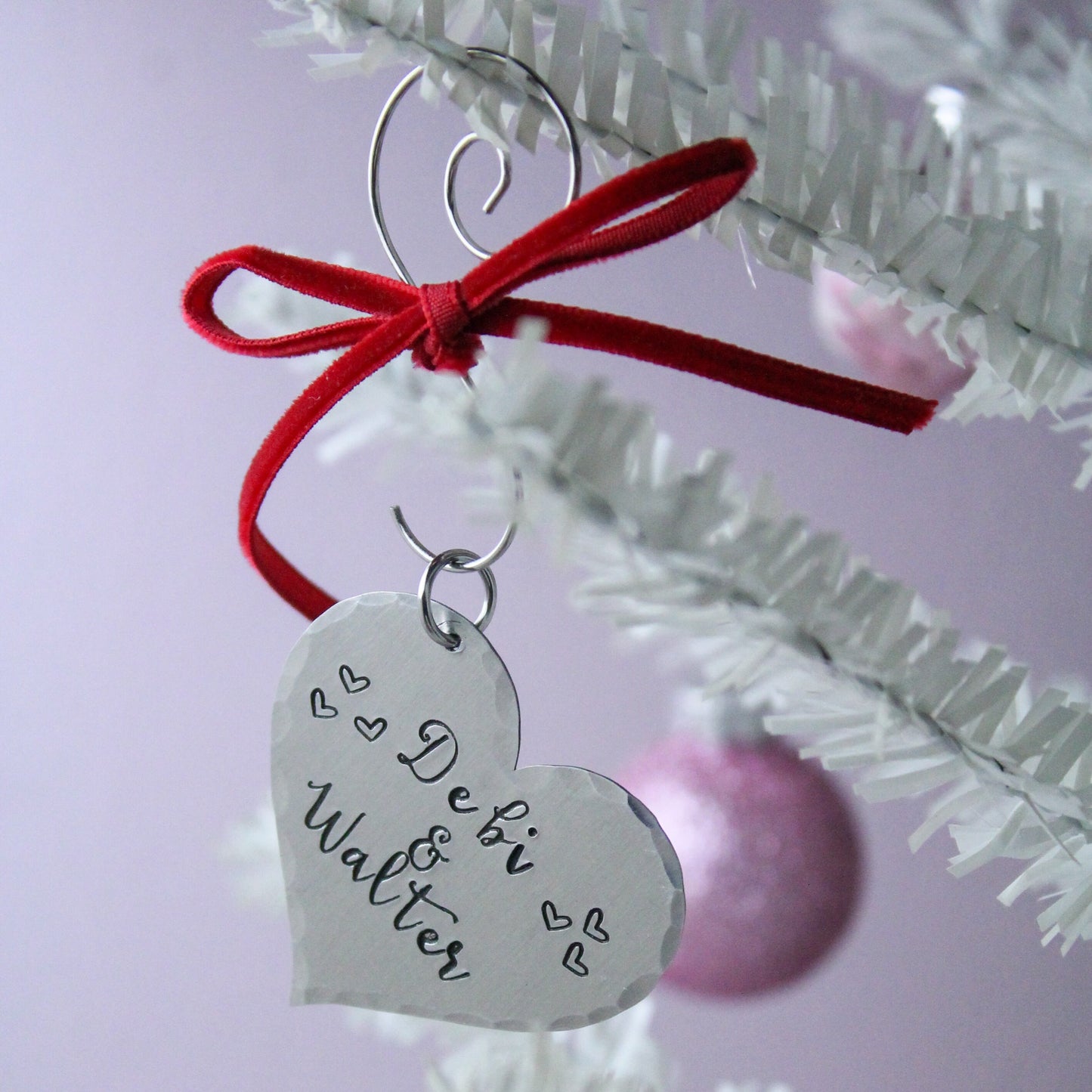 Heart Personalized Hand Stamped Christmas Ornament in Aluminum, Engagement Ornament or Name Ornament