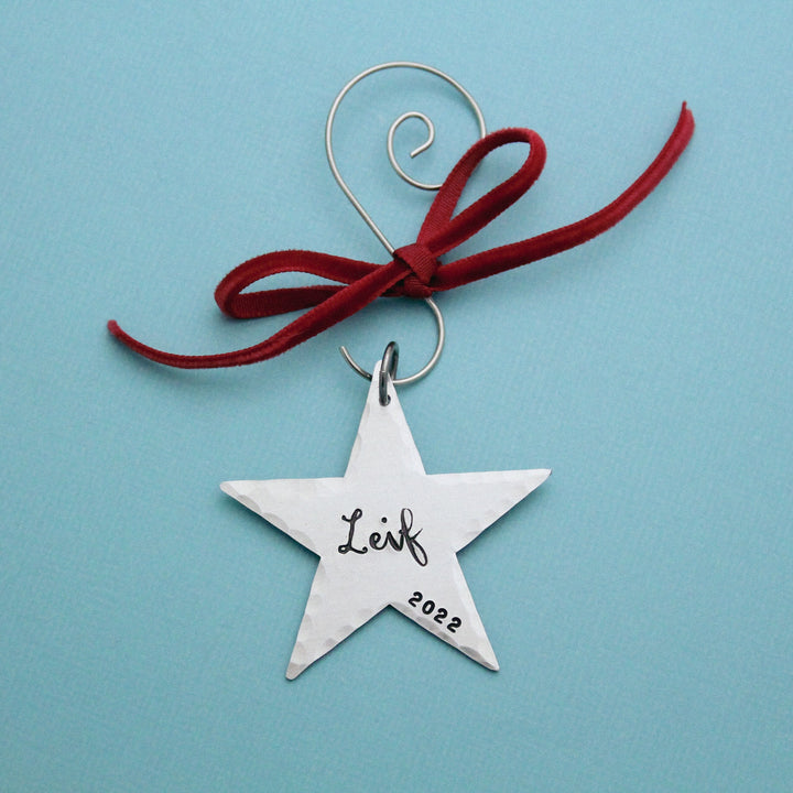 Christmas Star Ornament Personalized Hand Stamped in Aluminum
