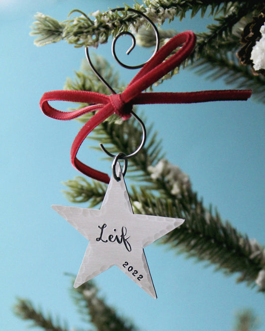 Christmas Star Ornament Personalized Hand Stamped in Aluminum