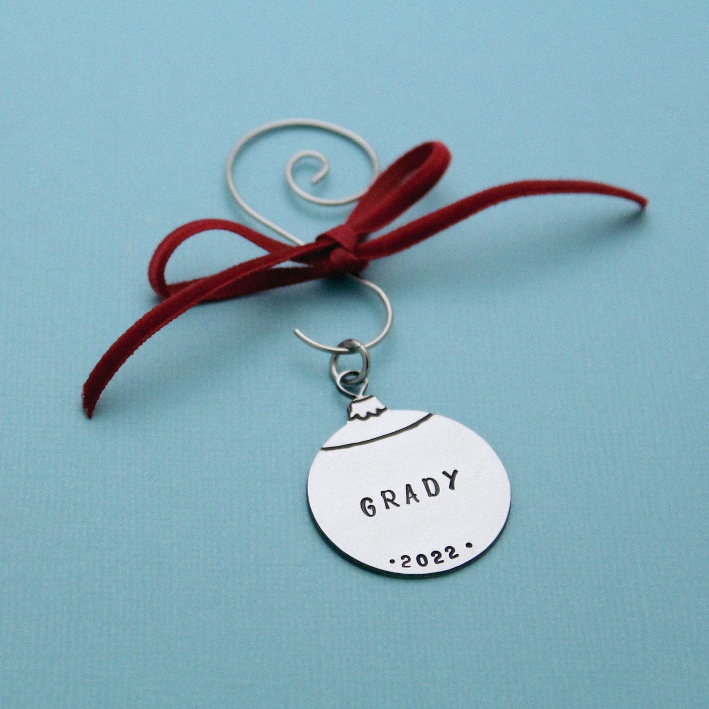 Personalized Custom Christmas Ornament Hand Stamped in Aluminum