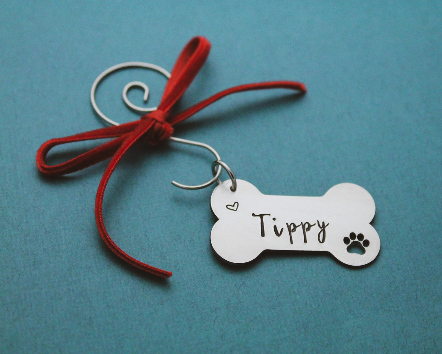 Dog Bone Christmas Ornament, Personalized Name Christmas Ornament, Custom Ornament, Cute Dog Bone Pet Ornament, Hand Stamped in Pewter