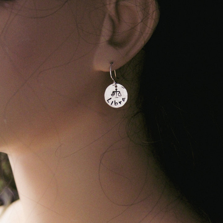 Libra Sterling Silver Earrings, Libra Zodiac Sign Jewelry, Hand Stamped Personalized Earrings, Libra Zodiac Jewelry Unique Gift for Her