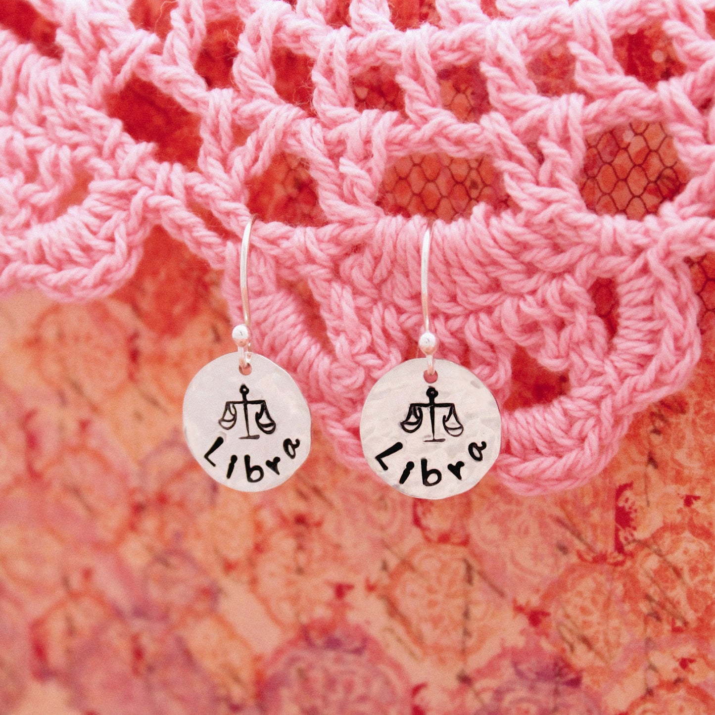 Libra Sterling Silver Earrings, Libra Zodiac Sign Jewelry, Hand Stamped Personalized Earrings, Libra Zodiac Jewelry Unique Gift for Her