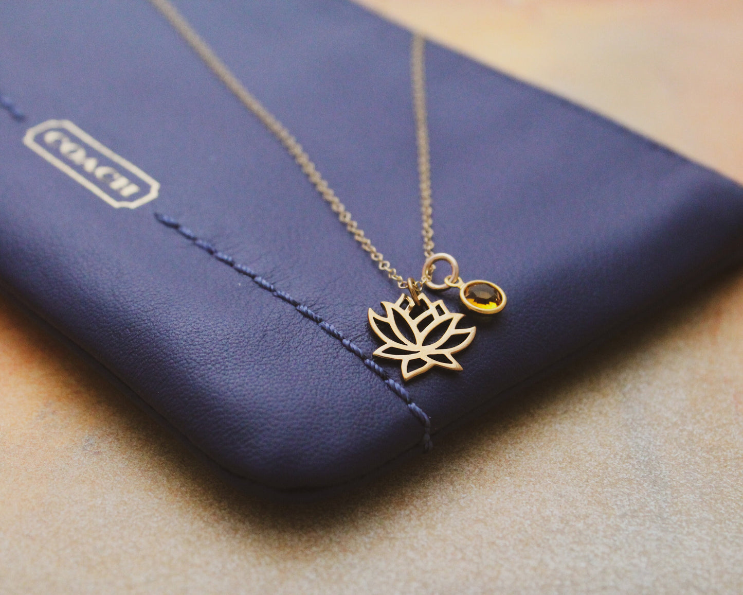 Bronze & 14k Gold Filled LOTUS and Birthstone Necklace, Lotus Flower Necklace, Gold Lotus Necklace, Yoga Boho Jewelry, Lotus Flower Jewelry