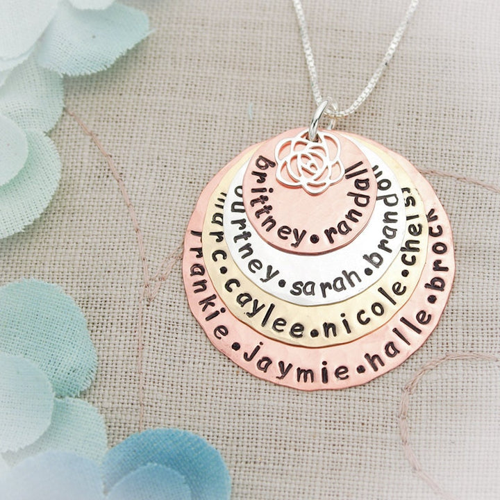 Grandmother Layered Mixed Metals Necklace Personalized Hand Stamped Jewelry
