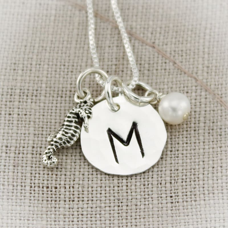Choose Your Charm Dainty Sterling Silver Initial Monogram Necklace and Personalized Initial Hand Stamped Jewelry