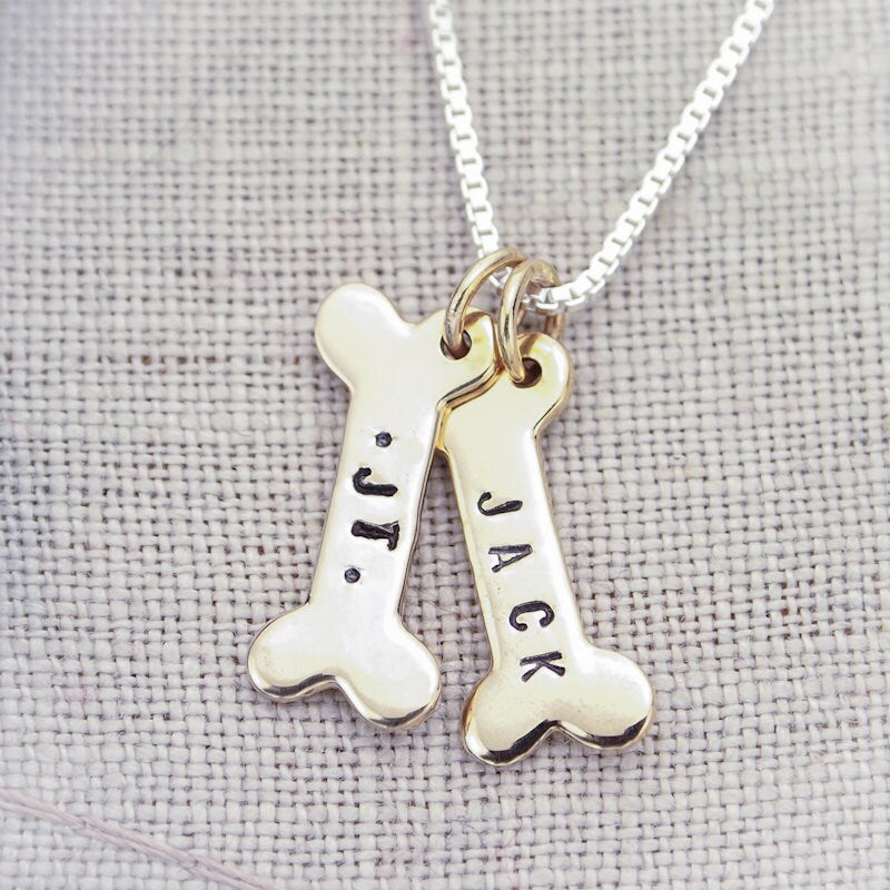 Personalized Dog Bone Necklace, Dog Lover Gift, Bone Necklace, Gifts for Dog Lovers, Gifts for Her, Hand Stamped Personalized Necklace