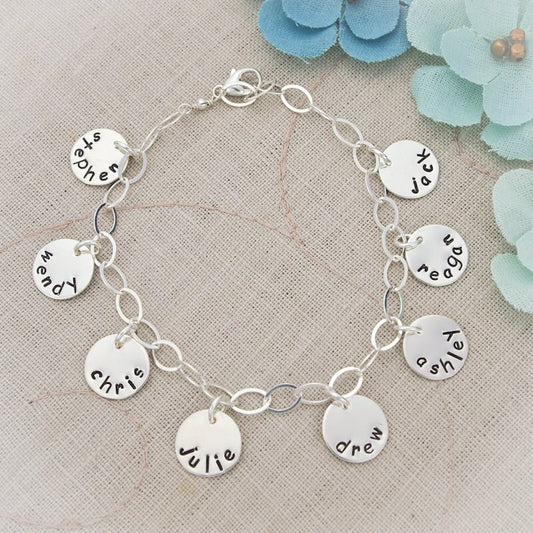 Personalized Charm Bracelet for Mom Grandma, Mommy Charm Bracelet, Grandmom Charm Bracelet, Mother's Day Gifts, Hand Stamped Personalized