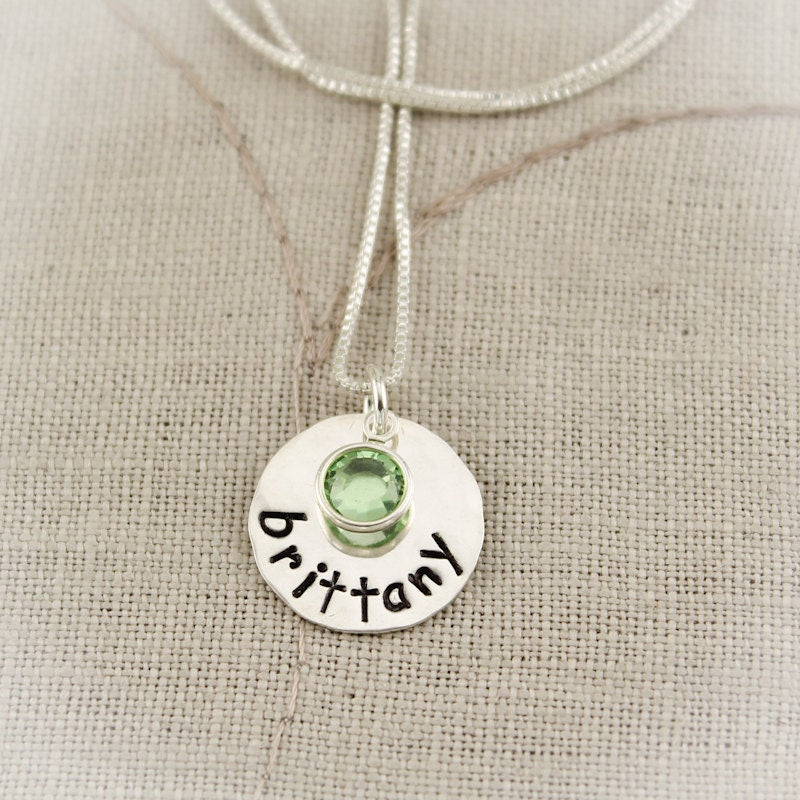 Personalized Name Birthstone Necklace Mother or Grandmother Hand Stamped Jewelry Little Jewels Necklace