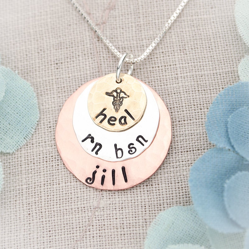 Nurse Jewelry Personalized Nurse Necklace RN Graduation Gift Hand Stamped Jewelry