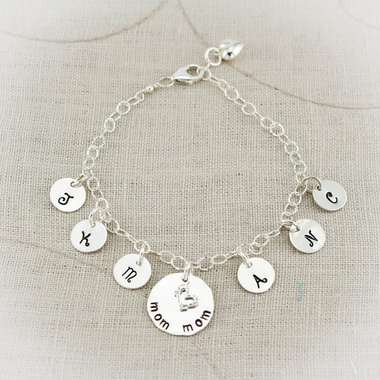Mother or Grandmother Sterling Silver Initial Anklet Hand Stamped Personalized
