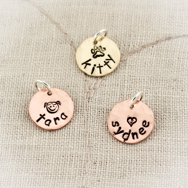 Personalized Copper Charms, Personalized Brass Charms, Copper Disc Charm, Brass Charm, Hand Stamped Charms, Charms for Bracelets, Necklace
