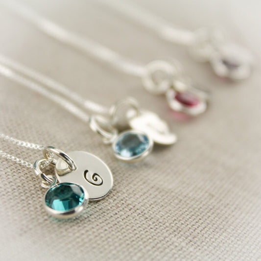 Set of Four (4) Hand Stamped Personalized Initial Bridesmaid Necklaces Bridesmaids Gifts with Pearl or Birthstone-