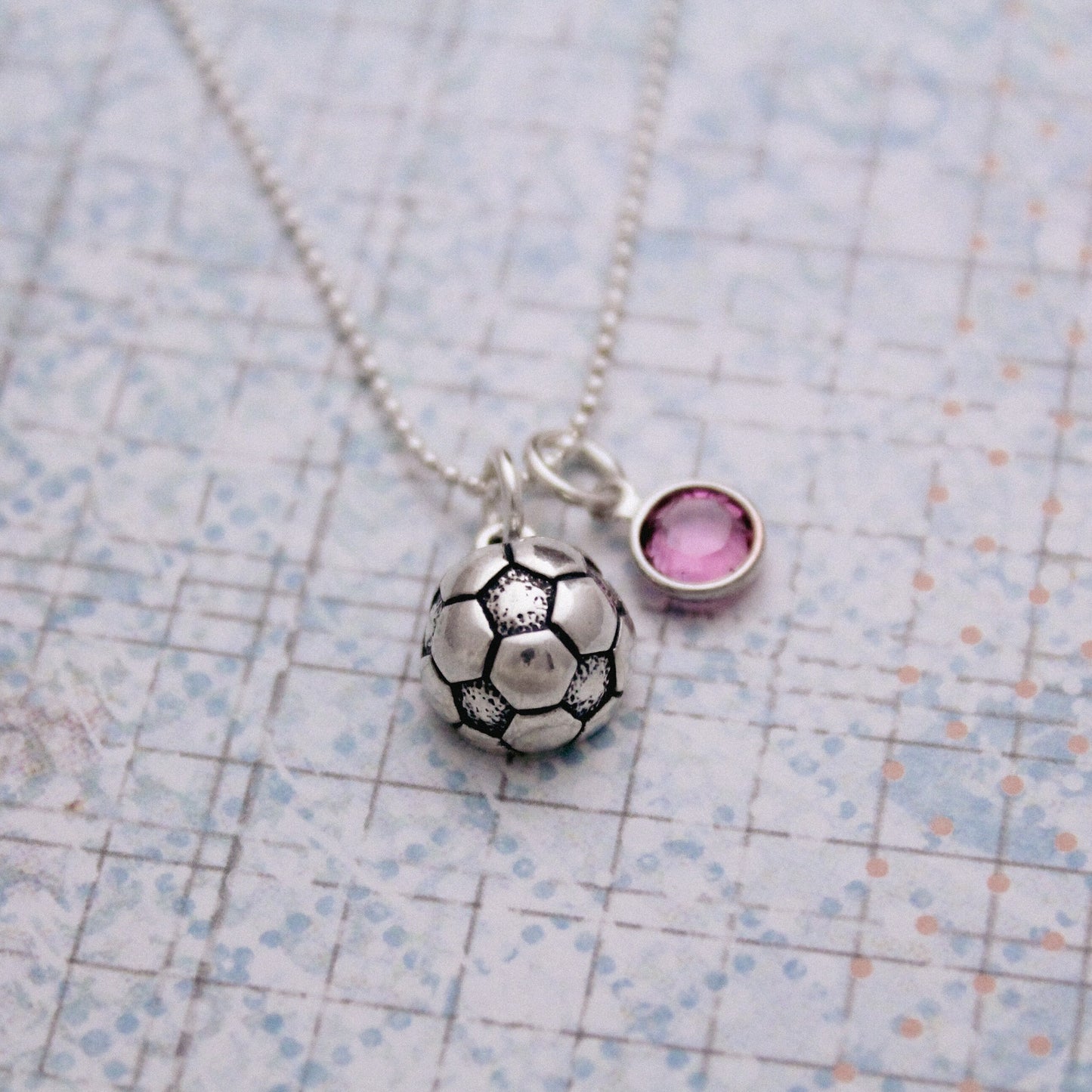 Soccer Birthstone Charm Necklace, Sterling Silver Soccer Necklace for Girls, Soccer Team Gift, Soccer Coach Gift, Soccer Jewelry Birthday