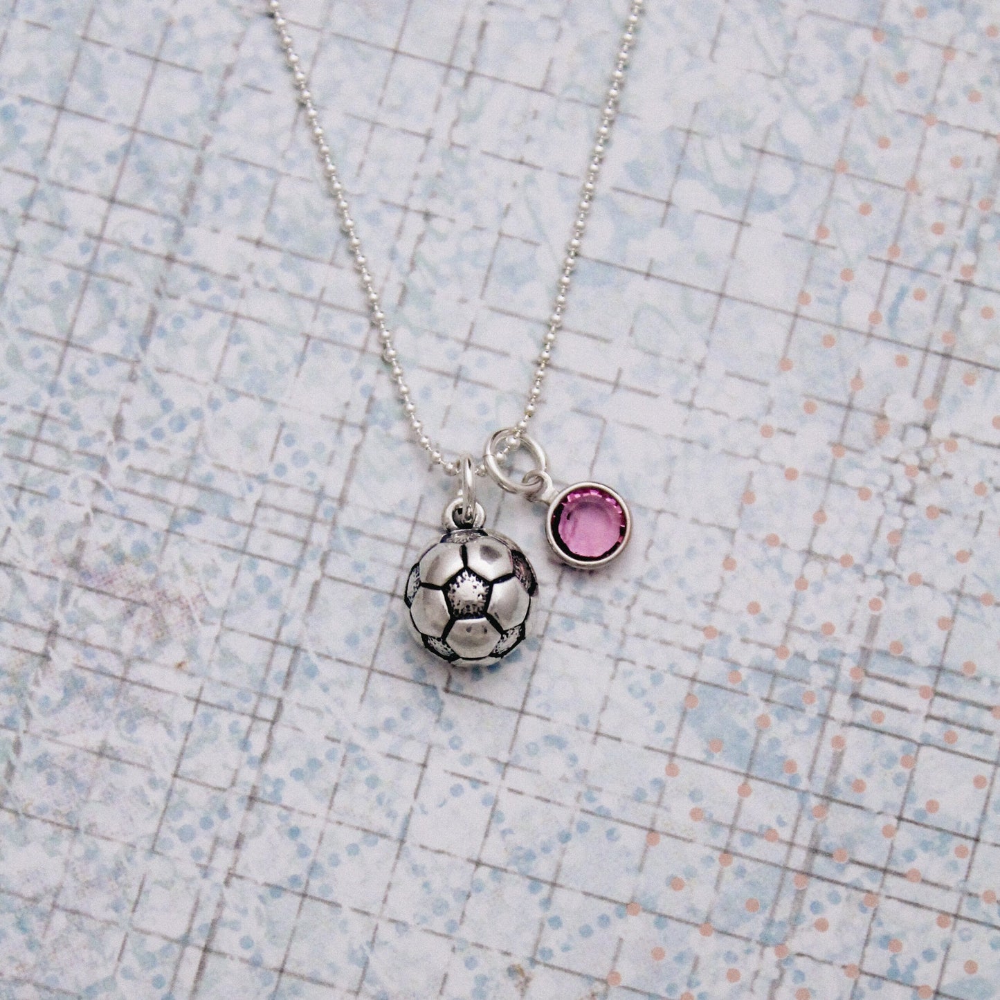 Soccer Birthstone Charm Necklace, Sterling Silver Soccer Necklace for Girls, Soccer Team Gift, Soccer Coach Gift, Soccer Jewelry Birthday