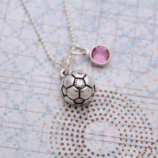 Soccer Birthstone Charm Necklace, Sterling Silver Soccer Necklace for Girls, Soccer Team Gift, Soccer Coach Gift, Soccer Jewelry Birthday