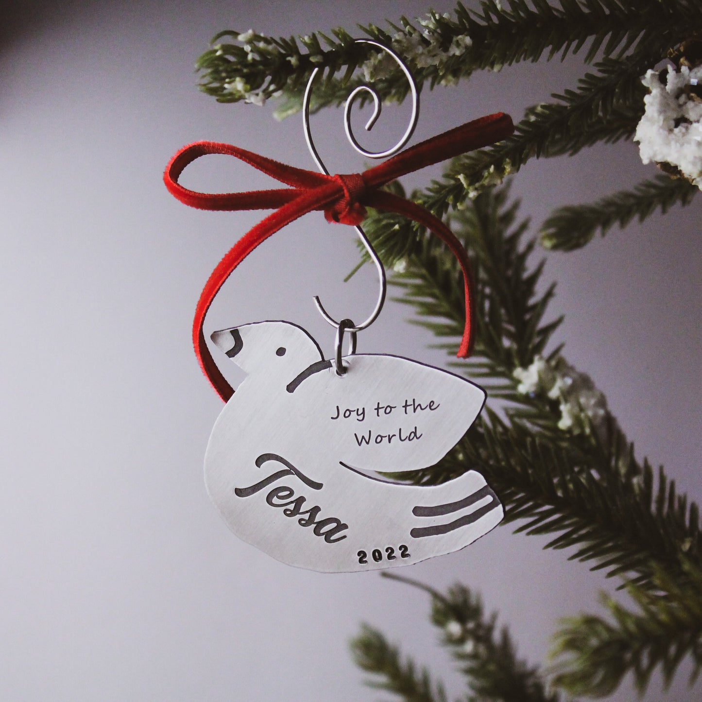 Dove Christmas Ornament, Personalized Name Christmas Ornament, Custom Dove Ornament, Peace On Earth Dove Ornament, Hand Stamped in Aluminum