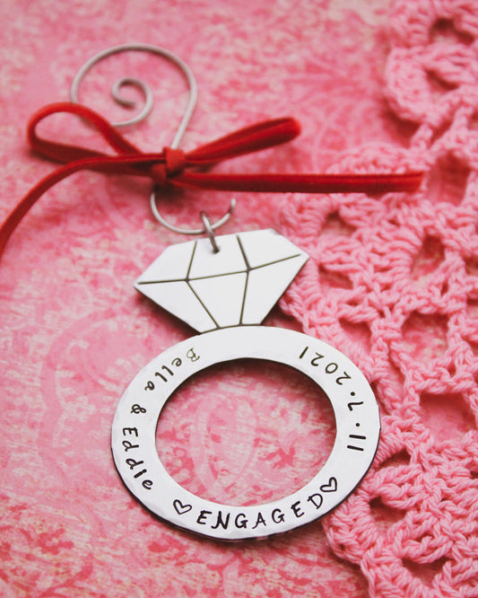 Personalized Engagement Ornament, Couples Christmas Ornament, Custom Christmas Gift, Just Engaged Gift, Engagement Ornament, Hand Stamped