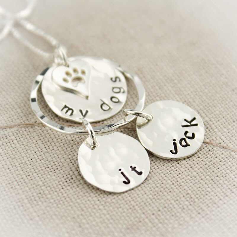 My Dogs Necklace, Dog Necklace, Gift for Dog Lovers, Dog Lovers Jewelry, Sterling Silver Personalized Necklace Hand Stamped Jewelry
