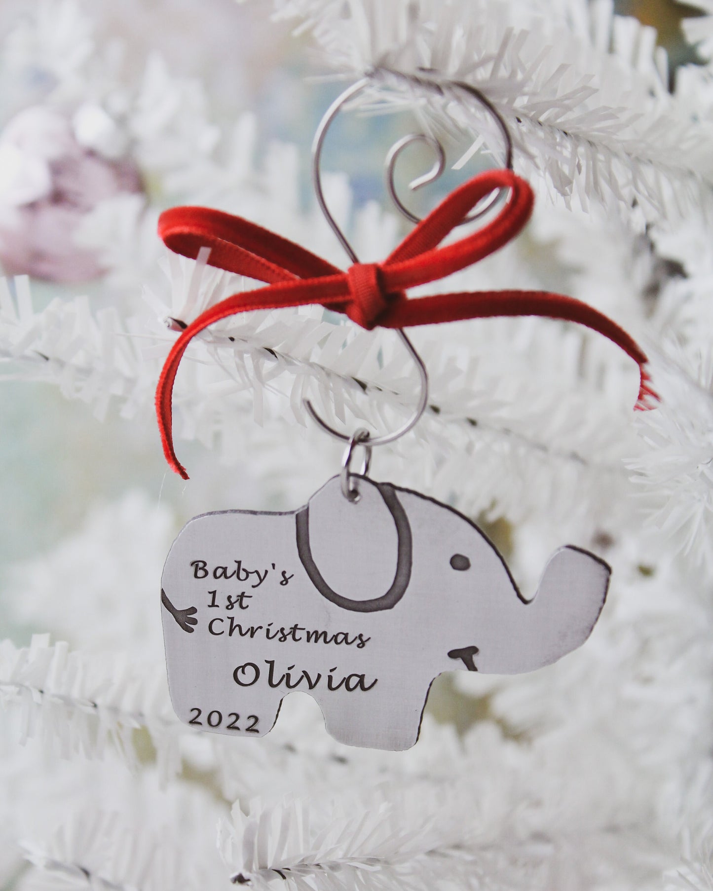 Personalized Baby's First Christmas Ornament, Elephant Christmas Ornament, New Baby Gift, Baby Gift, Personalized Hand Stamped Aluminum