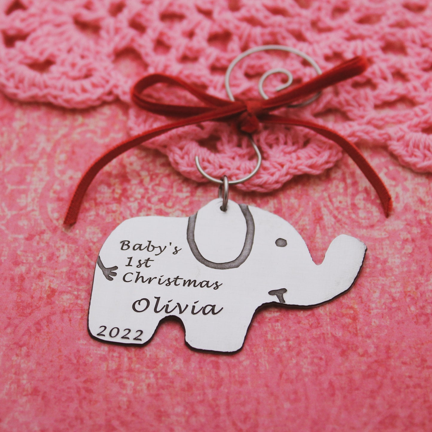 Personalized Baby's First Christmas Ornament, Elephant Christmas Ornament, New Baby Gift, Baby Gift, Personalized Hand Stamped Aluminum