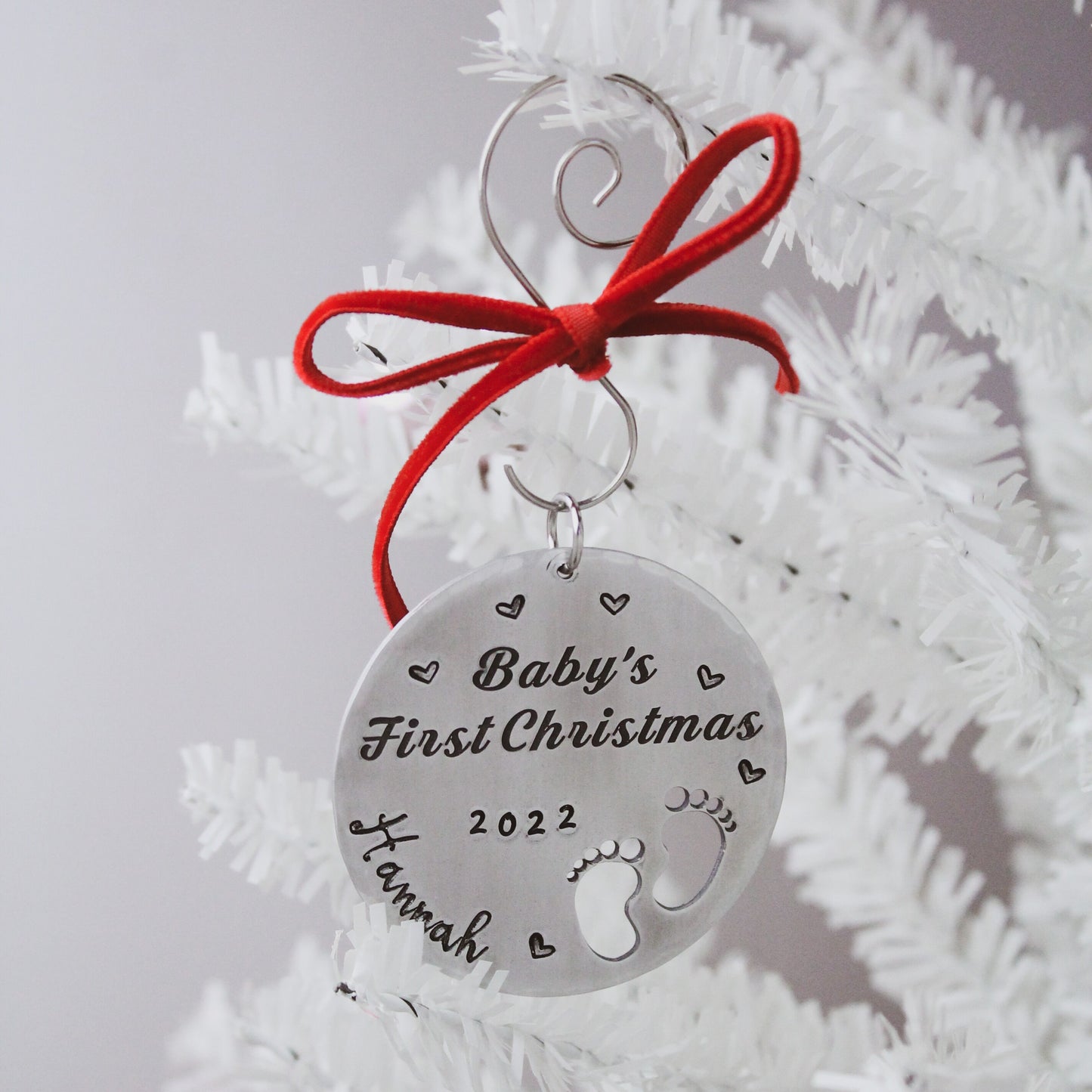 Personalized Baby's First Christmas Ornament, Baby Feet Christmas Ornament, New Baby Gift, Baby Gift, Personalized Hand Stamped Aluminum