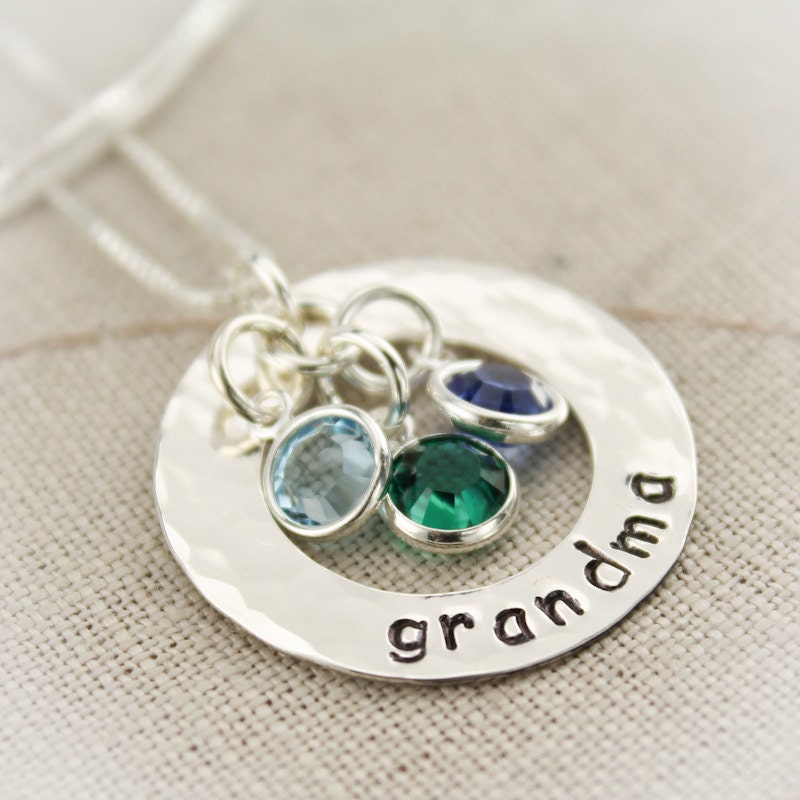 Grandma or Mother Necklace in Sterling Silver Circle of Love Family Personalized with Birthstones Hand Stamped Jewelry