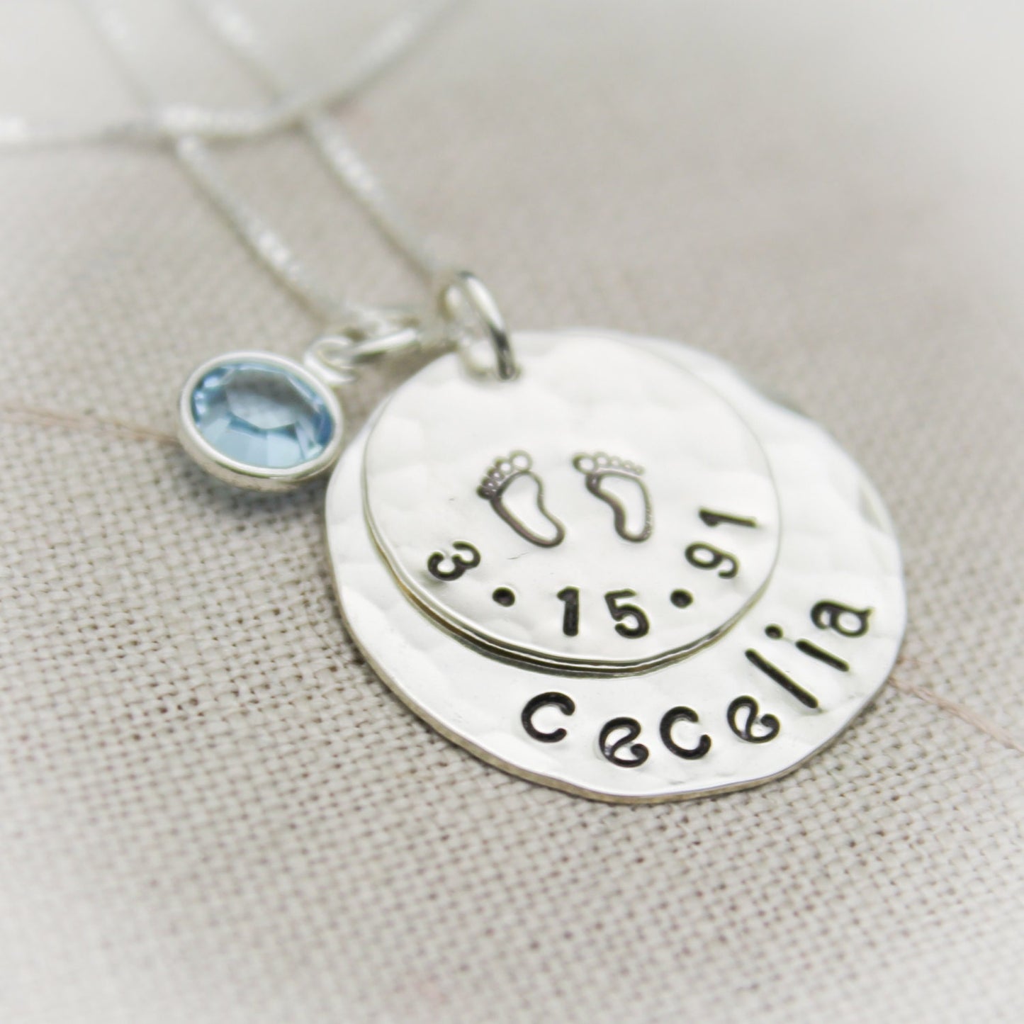 Personalized New Mommy Sterling Silver Necklace with Birthdate and Birthstones Hand Stamped Jewelry