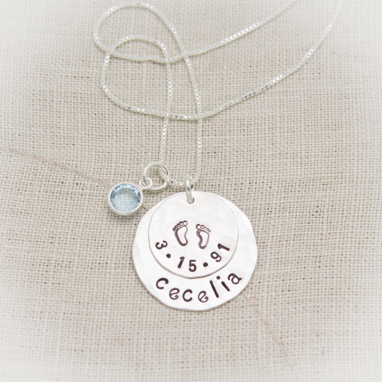 Personalized New Mommy Sterling Silver Necklace with Birthdate and Birthstones Hand Stamped Jewelry