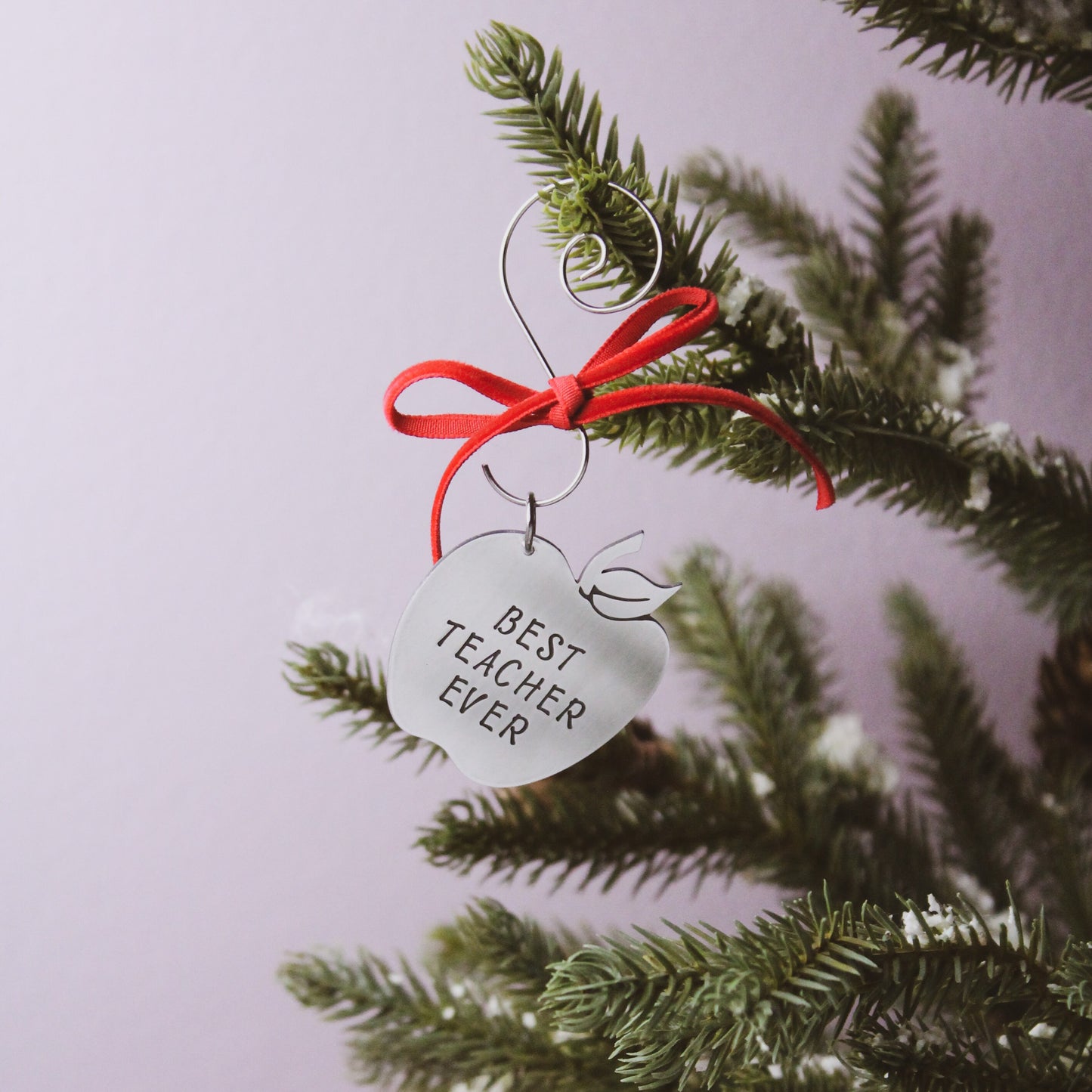 Apple for the Teacher Gift Christmas Ornament Personalized Hand Stamped in Pewter