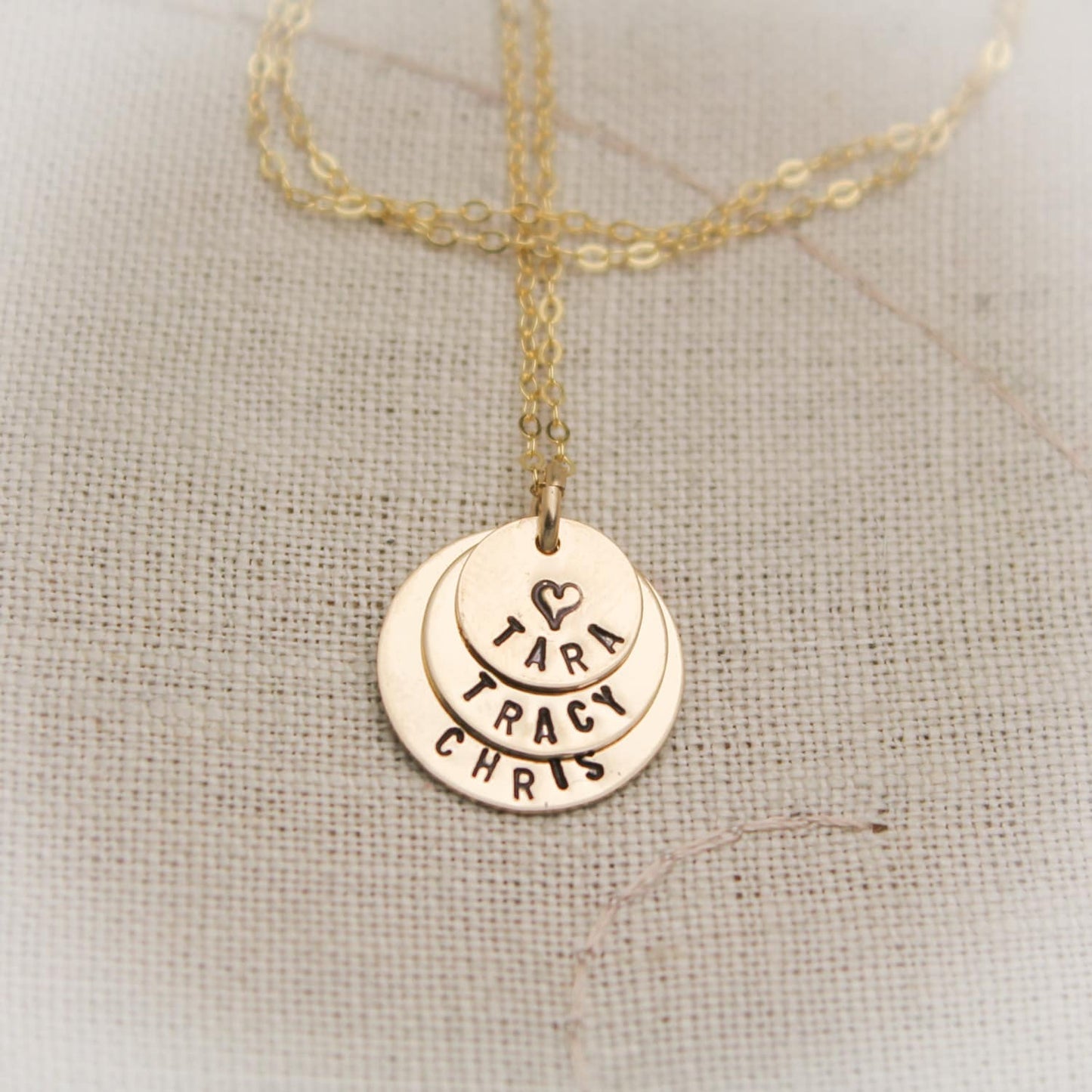 Tiny Three - 3 - Layers 14K Gold Filled Necklace Mother & Grandmother  Personalized Hand Stamped Jewelry