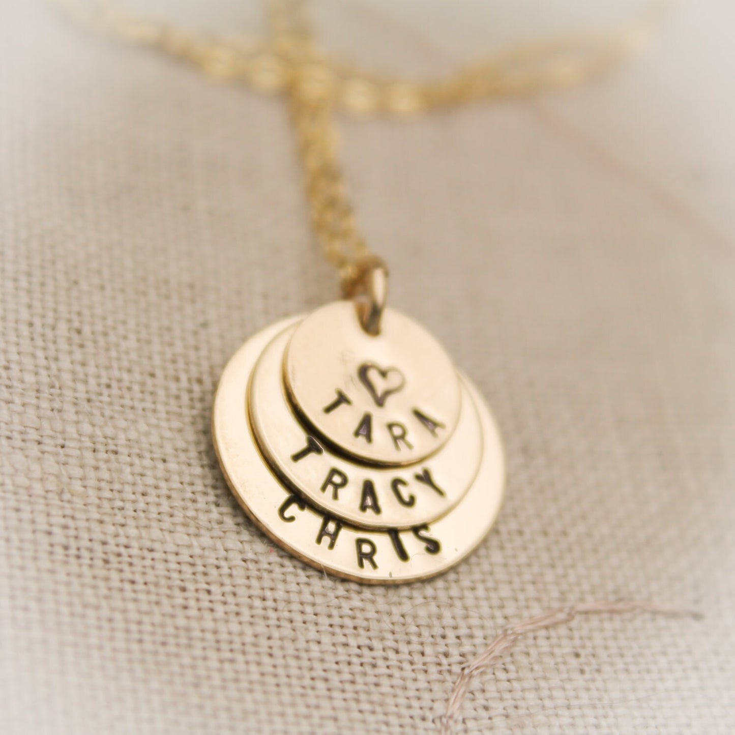 Tiny Three - 3 - Layers 14K Gold Filled Necklace Mother & Grandmother Personalized Hand Stamped Jewelry