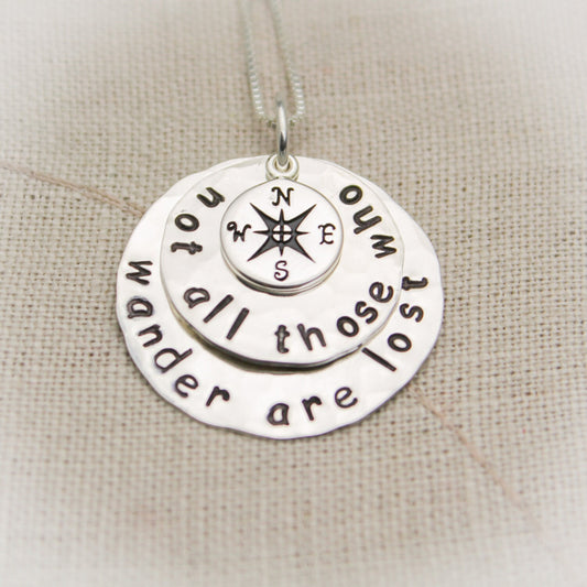 Not All Those Who Wander Are Lost Necklace Jewelry Compass Necklace Traveler Gift Graduation Gift Hand Stamped Jewelry