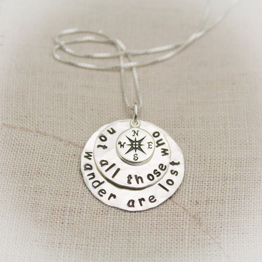 Not All Those Who Wander Are Lost Necklace Jewelry Compass Necklace Traveler Gift Graduation Gift Hand Stamped Jewelry