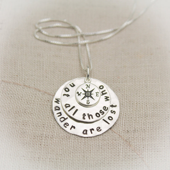 Not All Those Who Wander Are Lost Necklace Jewelry Compass Necklace Traveler Gift Graduation Gift Hand Stamped Jewelry