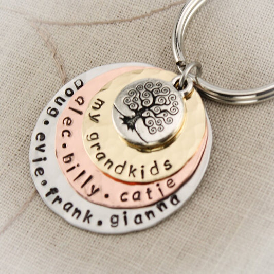 Personalized Family Key Chain, Key Chain for Grandmother, Keychain for Grandfather, Father's Day Gift, Mother's Day Gift, Hand Stamped