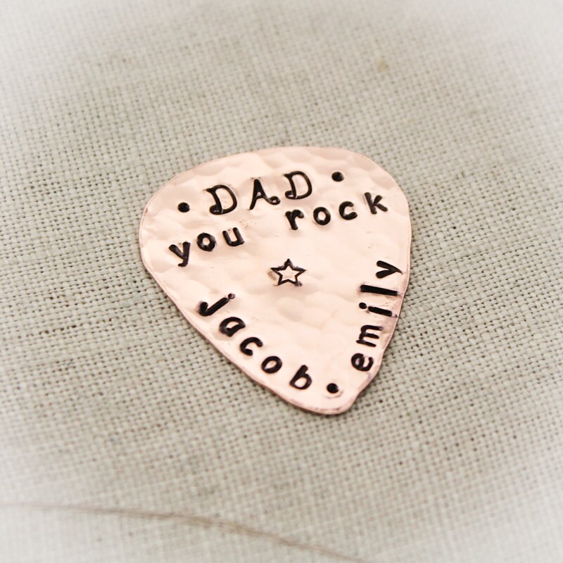 Guitar Pick Keychain with Case, Father's Day Gifts, Gifts for Him, Gifts for Guitar Players, You Rock, I Pick You, Personalized Hand Stamped