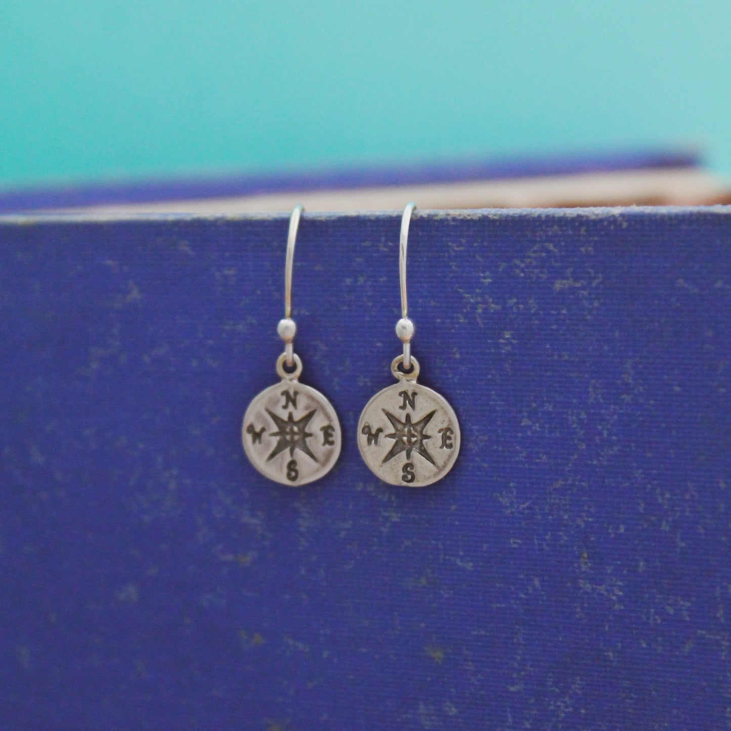 Cute Compass Earrings, Sterling Silver Compass Rose Earrings, Graduation Gift, Compass Jewelry, Grad Gifts for Her, Dainty Silver Earrings