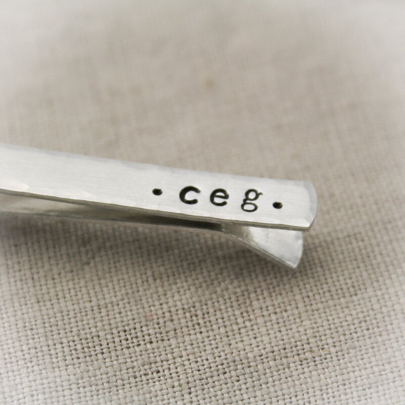 Personalized Men's Tie Clip Silver, Father's Day Gift, Best Dad Ever Tie Bar, Groomsmen Gift. Gifts for Him, Hand Stamped Personalized