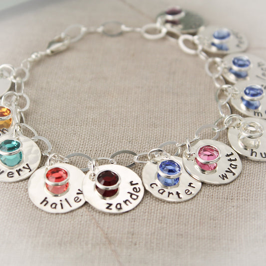 Personalized Mother Charm Bracelet with Birthstones, Mommy Jewelry, Grandma Charm Bracelet, Mother's Day Gift, Gifts for Her, Hand Stamped