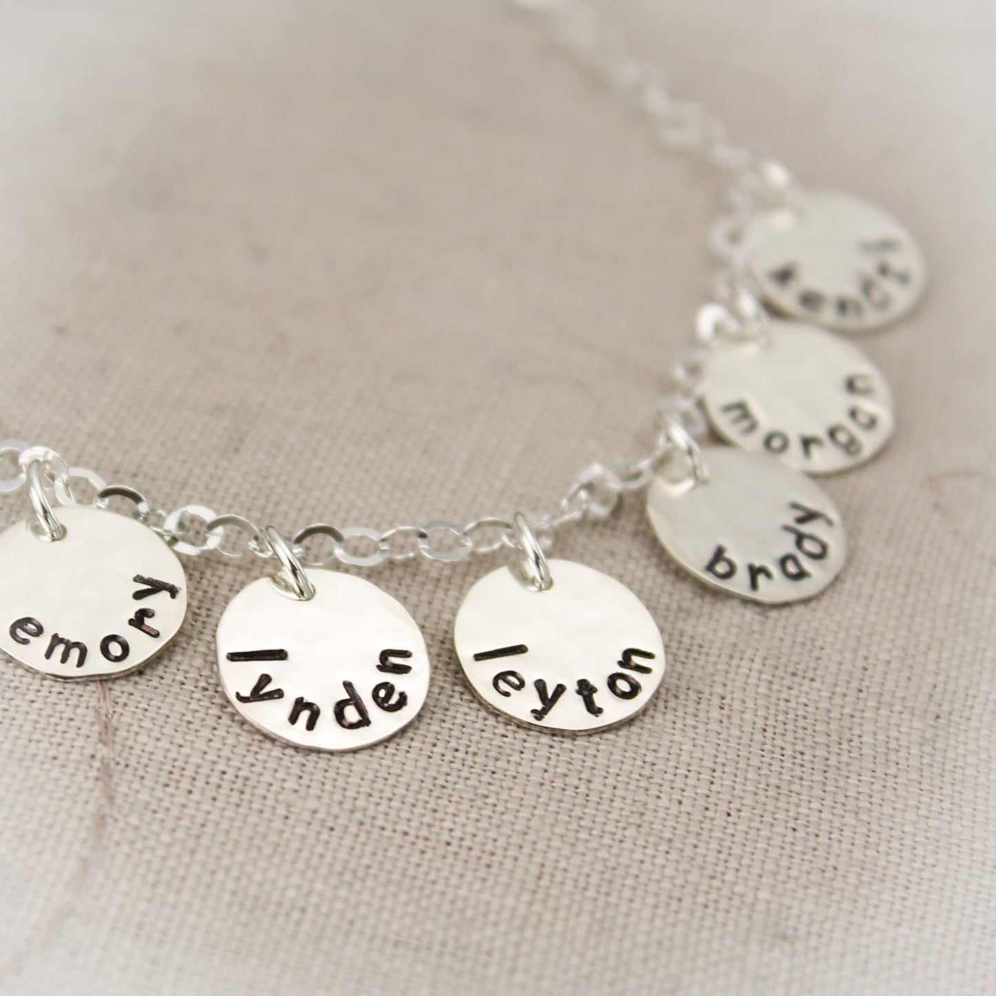 Little Kisses Sterling Silver Charm Necklace Six (6) Children Grandmother, Mother, , Personalized Hand Stamped Jewelry