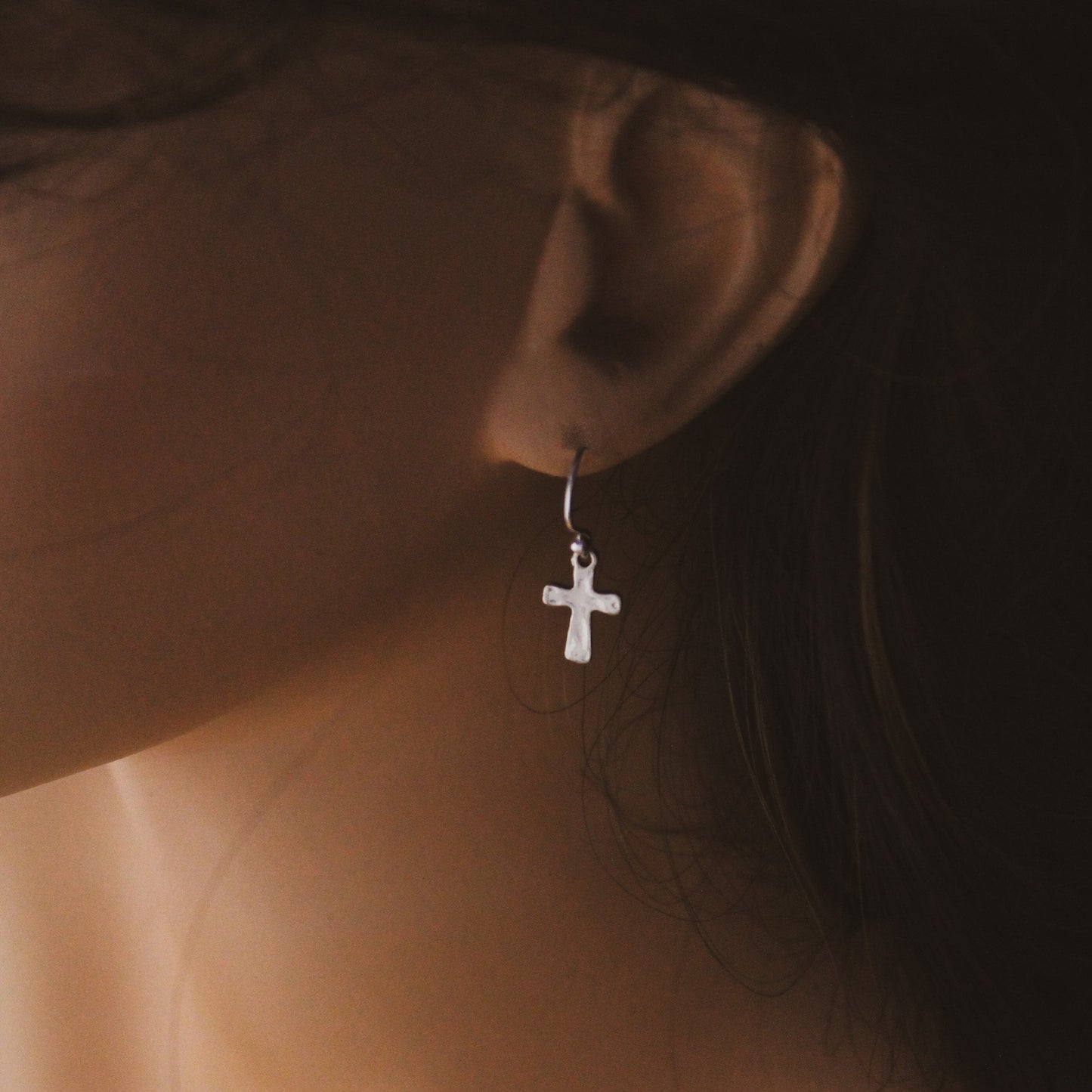 Petite Hammered Sterling Silver Cross Earrings, Confirmation Cross Earrings, Sterling Silver Faith Earrings, Holy Communion Earrings, Faith