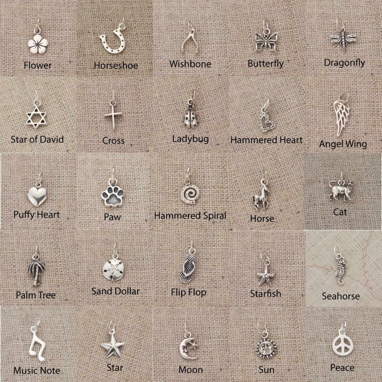 ONE Sterling Silver Charm - Heart, Butterfly, Moon, Sun, Star, Ladybugs etc. Your Choice