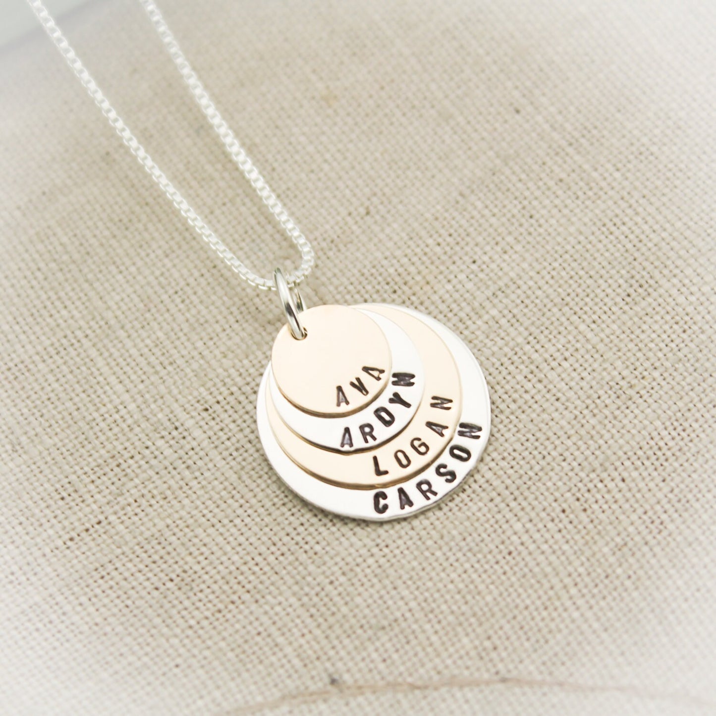 Four Tiny Layers Grandma or Mommy Layered Necklace Silver and 14K Gold Filled Personalized Necklace Hand Stamped Jewelry